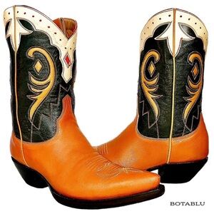 OLD GRINGO Vintage Green Orange Red Ivory Short Cowgirl Cowboy Western Boots 7